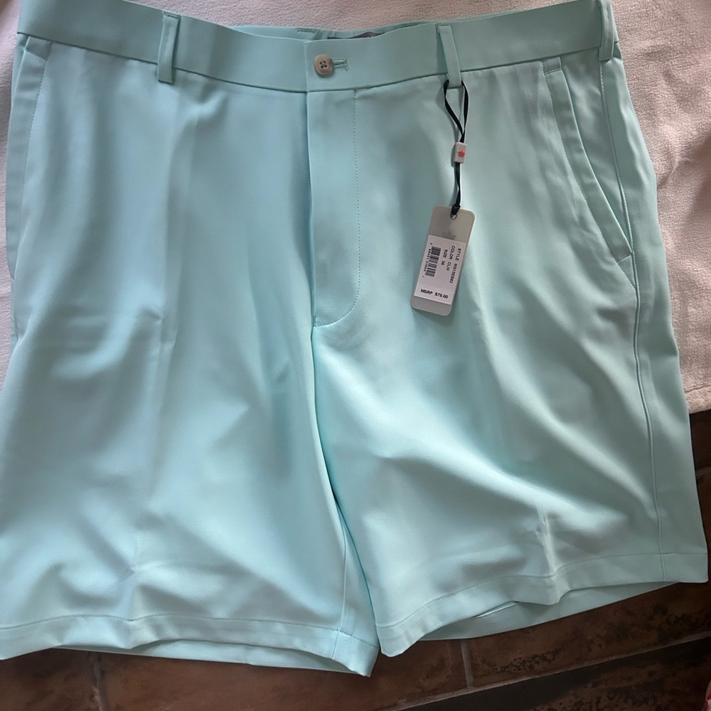 Peter Millar Light Blue Flat Front Men Shorts